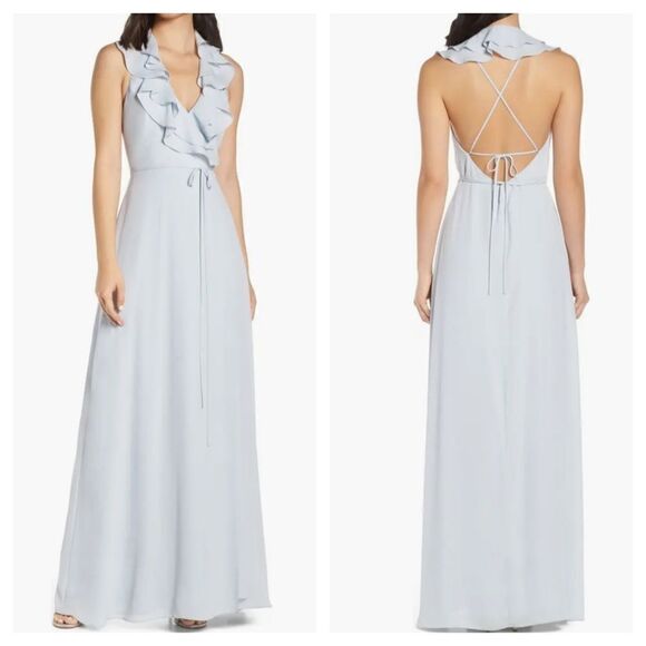 Anthropologie Dresses & Skirts - Wayf The Riley Lace-Up Back Wrap Evening Dress in Ocean Mist